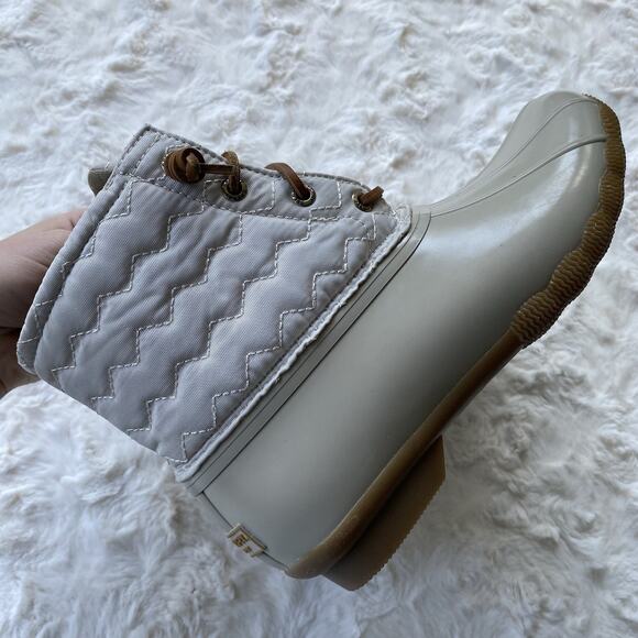 Sperry Womens Saltwater Duck Boot Size 7.5 Ivory Chevron Quilted Rain Snow Boots - Picture 6 of 15